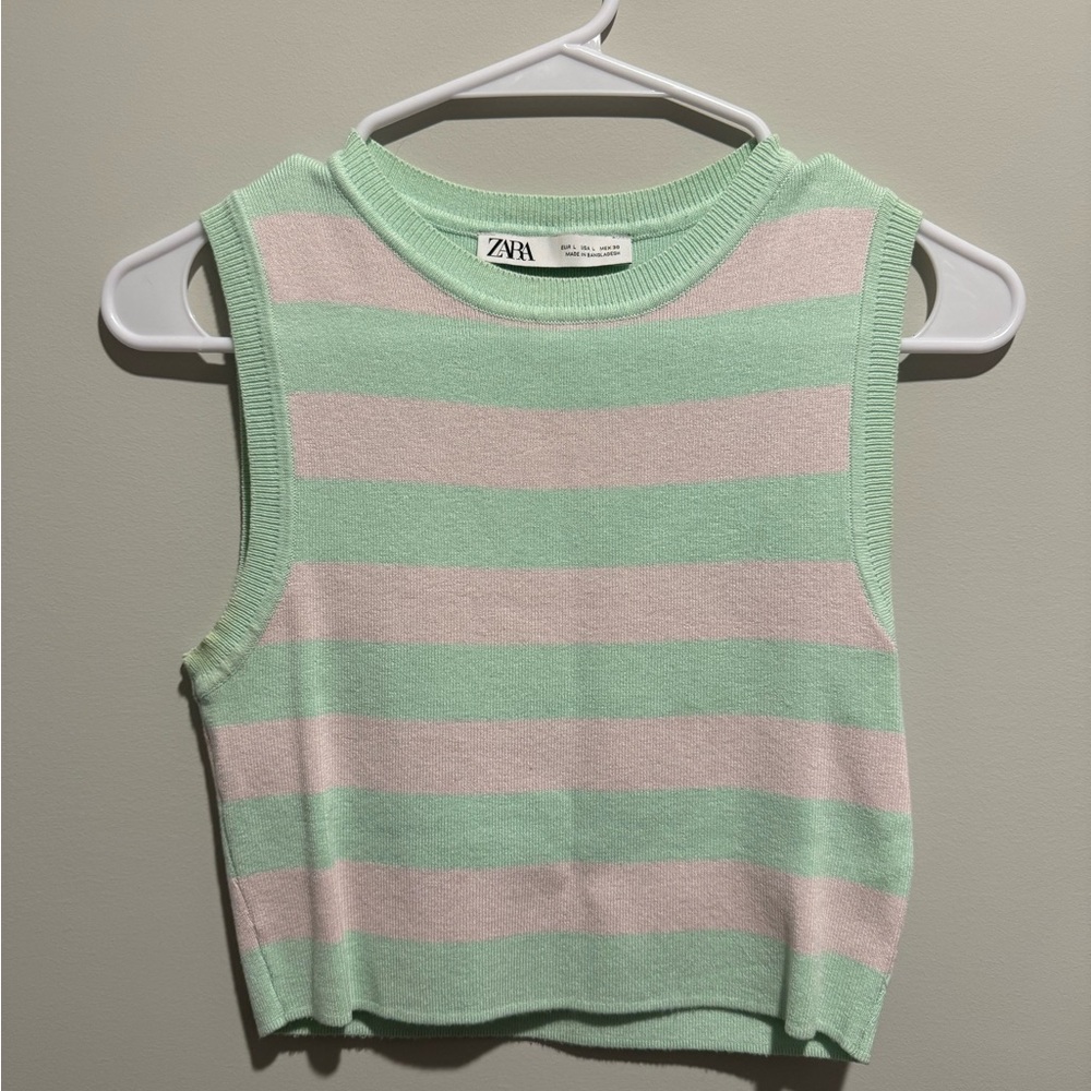 Zara Pastel Green and Cream Striped Top